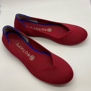 Rothy’s Scooter Red Blue Halo Round Toe Slip-on Flat shoes women’s size 8.5